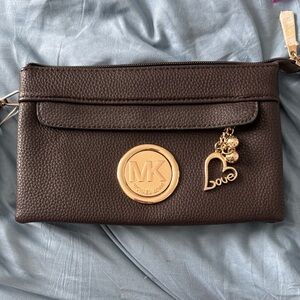Michael Kors Dark Brown Wristlet with Gold Charm